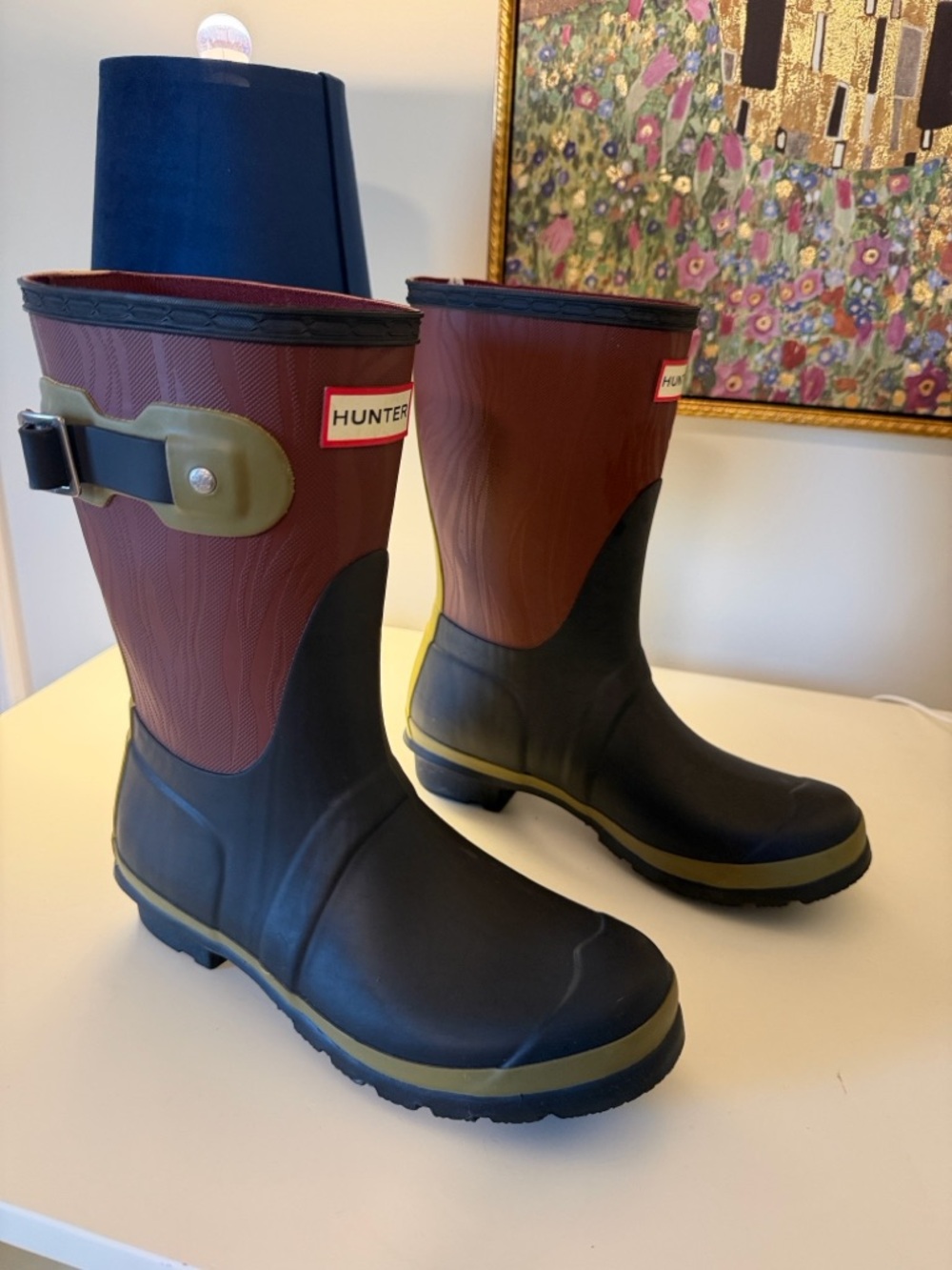 Hunter Women’s Black & Burgundy Mid-Calf Waterproof Rain Boots